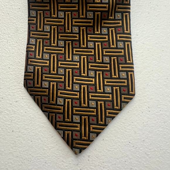 Ermenegildo Zegna Necktie Mens Multicolor Textured Embroider Geometric Silk - Picture 4 of 9